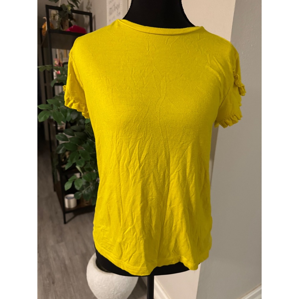 Boden Girls Yellow Ruffle Sleeve T-Shirt Size 11-12Y Crew Neck Tee